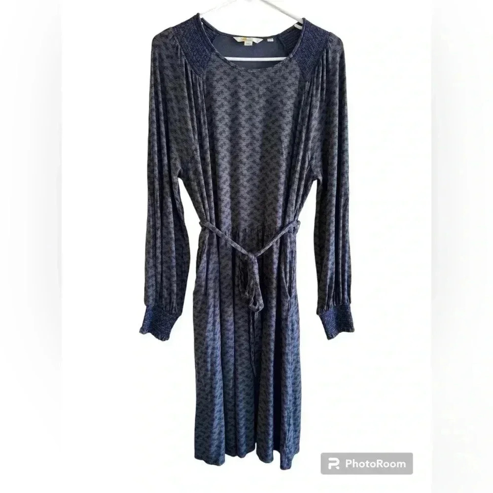 Boden Grace Smocked Jersey Dress Gray and Navy size US 14 Long - Picture 3 of 14